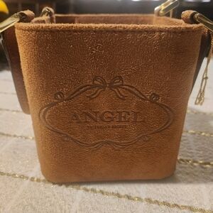 Vintage Victorian Secret "ANGEL" Suede Box Bag. Patterned Lining